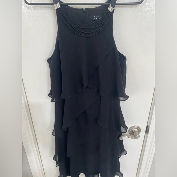 Black Tier S.L. FASHIONS dress with rhinestone detail on strap - Picture 1 of 3